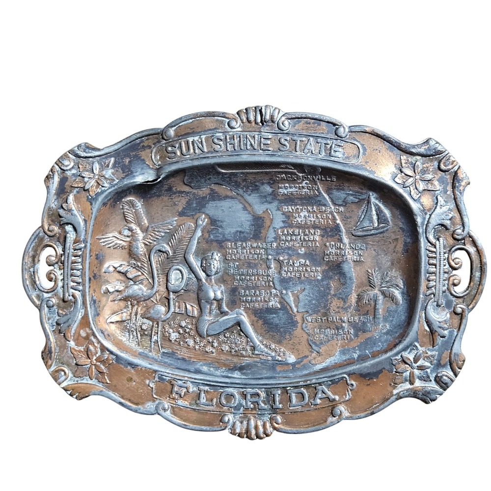 VTG 1953 Florida Sunshine State Souvenir Tray Morrison‎ Cafeteria Silver Plated